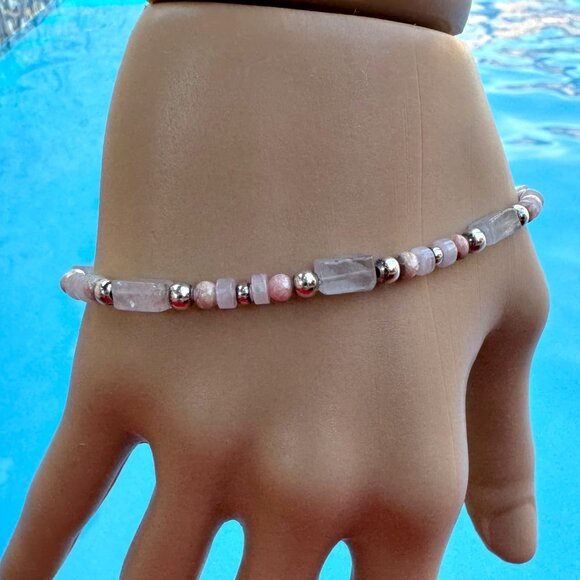 Handcrafted Quartz & Freshwater Pearls Rose Gold Bead Bracelet With Toggle Clasp - Picture 11 of 11